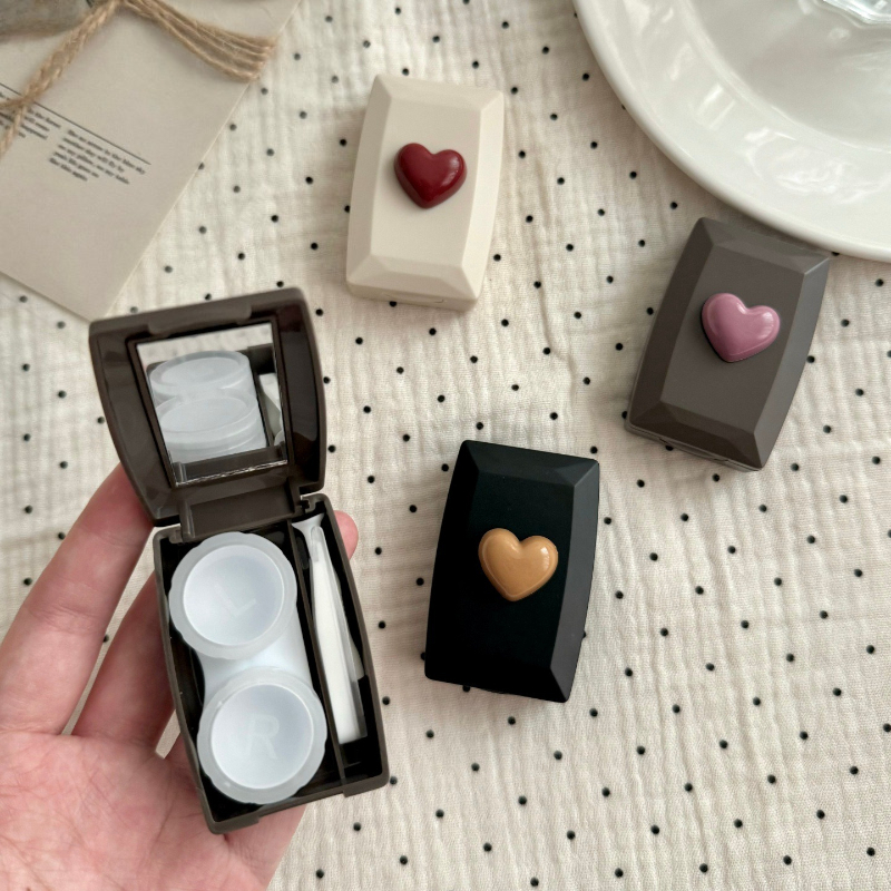 Travel Video Accessories - Heart Contact Lens Case with Mirror