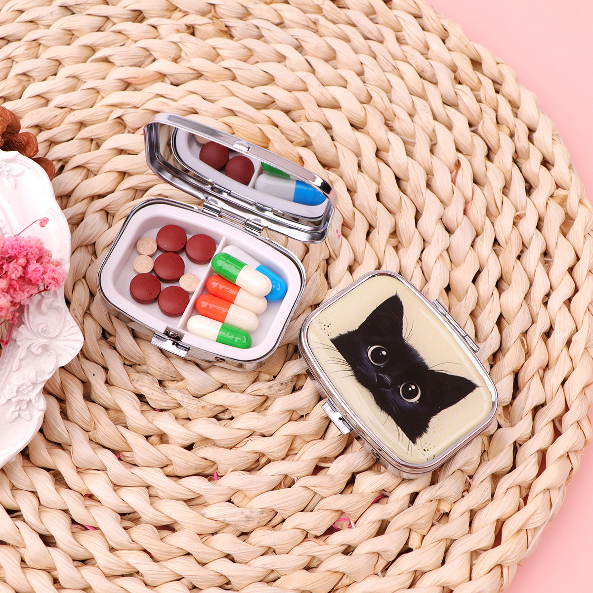Black Cat Pill Boxes Cartoon A - Accessories Travel Jewelry Box のレビューと価格