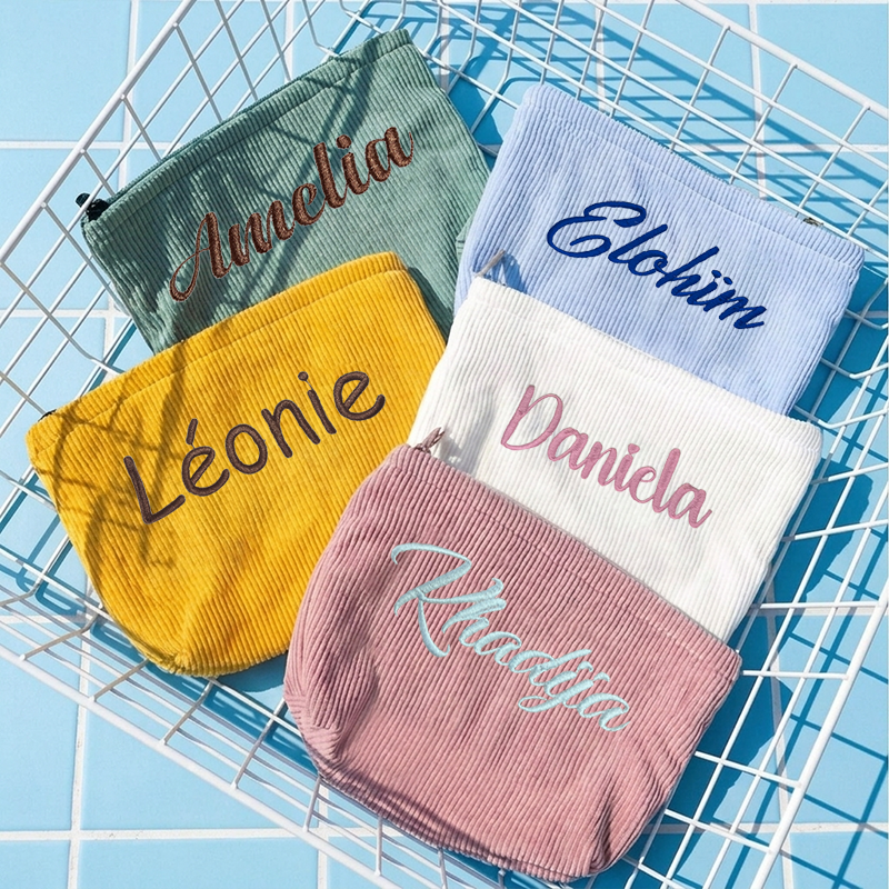 Custom Embroidered Corduroy Co - Travel Accessories Pouch For Women のレビューと価格